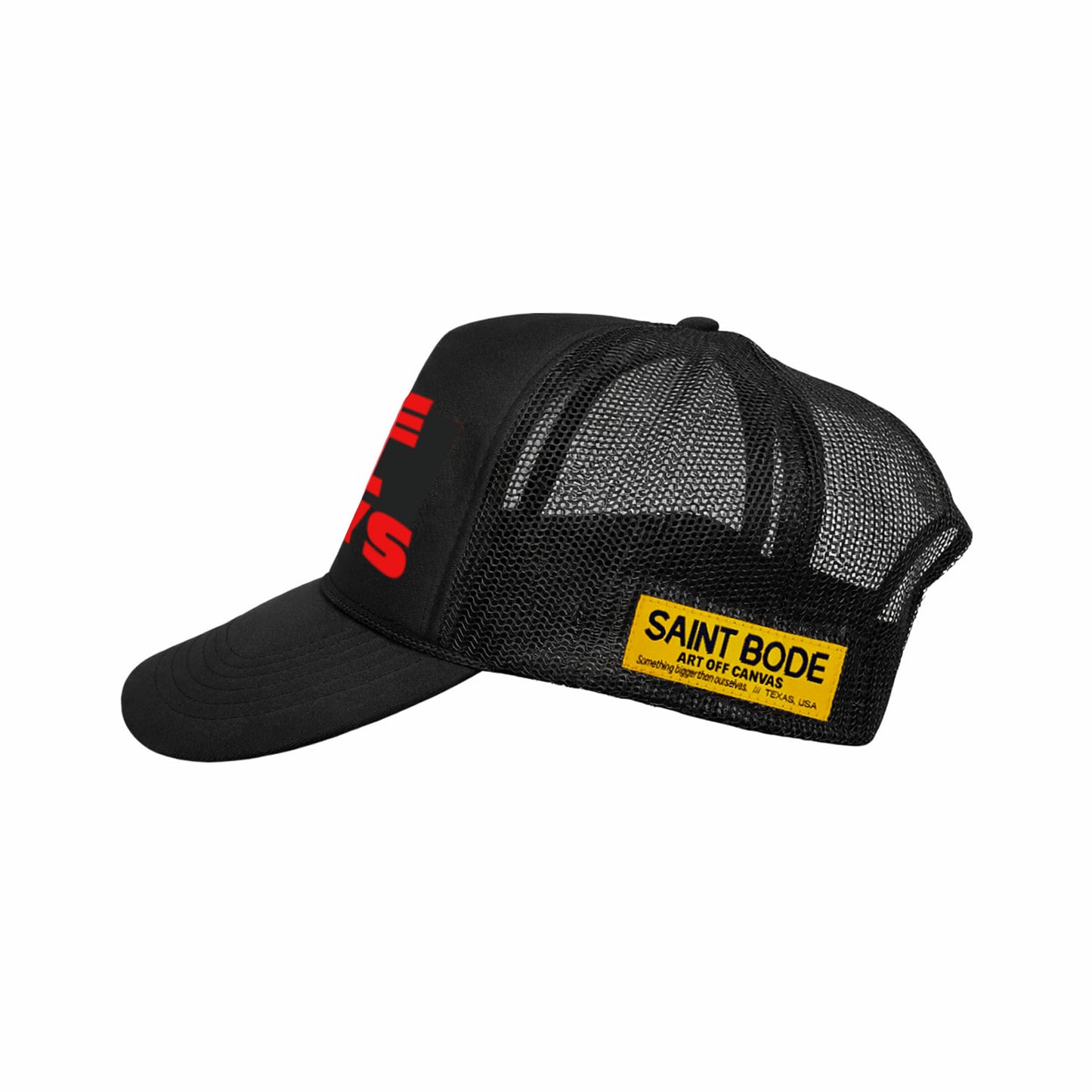 LOVE ALL WAYS TRUCKER HAT - RED FELT LETTERS ON BLACK