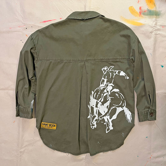 VINTAGE ARMY GREEN BUTTON DOWN SHIRT - SMALL