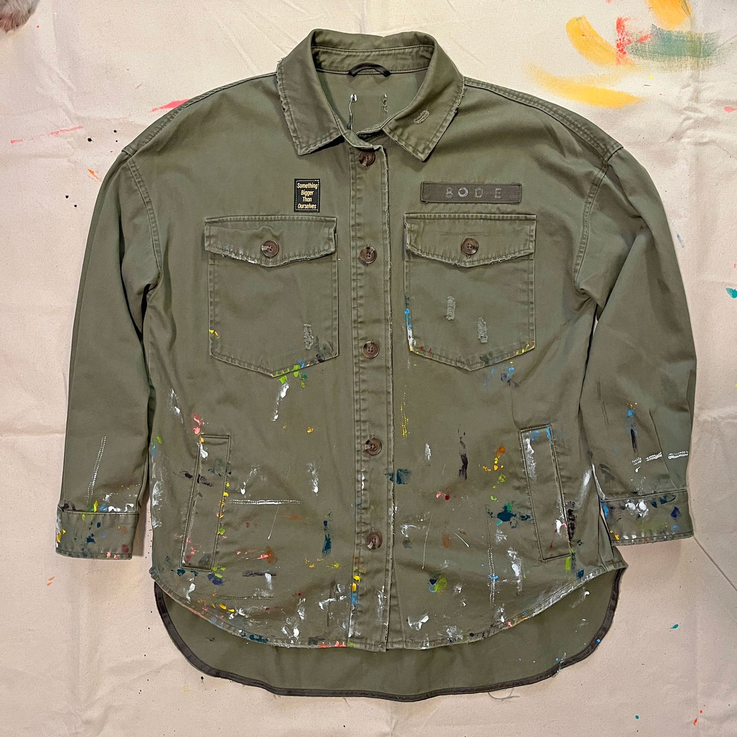 VINTAGE ARMY GREEN BUTTON DOWN SHIRT - SMALL
