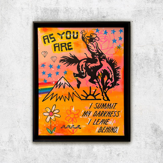 "RAINBOW COWBOY" 16" X 20" CANVAS - FRAMED